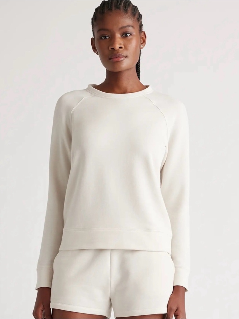 Quince Supersoft Fleece Crew Tencel  Sweatshirt Off White Large